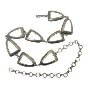 Link Chain Belt Silvertone Metal Made in Italy One Size Adjustable 40" Long